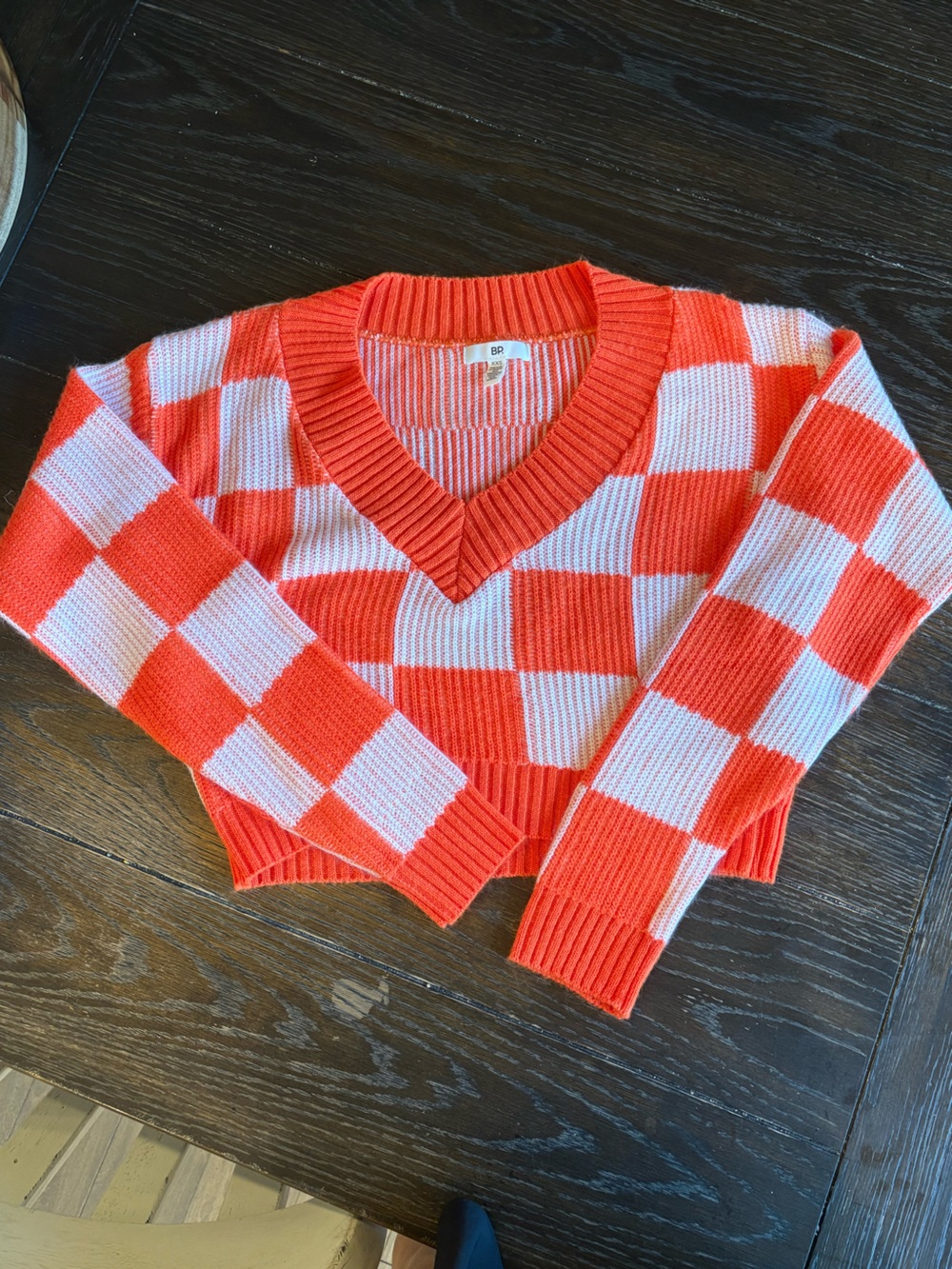 bp Orange and White Checkerboard Crewneck Sweater